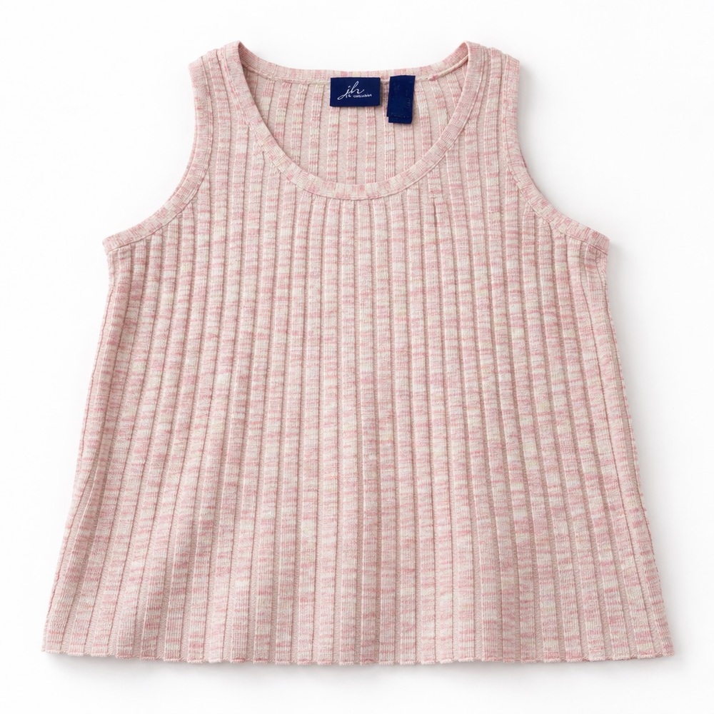 Textured Knit  Sleeveless Tank  Top ,Soft pink & beige, Size L ,Cotton